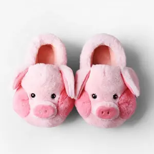 도매 홈 실내 겨울 따뜻한 귀여운 사용자 정의 동물 돼지 봉제 슬리퍼 신발