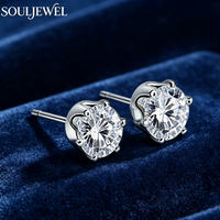 Boucles d'oreilles clous en moissanite plaqué rhodium à 6 griffes, en argent S925, design minimaliste, certifiées GRA, unisexe, par Souljewel
