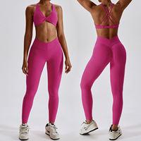Set Olahraga Wanita FH, Bra Yoga Berbusa dengan Tali Silang Seksi untuk Lari dan Fitness, Celana Yoga High Waisted, Pakaian Olahraga dari Produsen