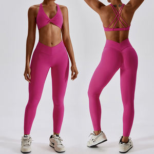 Ensemble de sport pour femme FH : Soutien-gorge de yoga rembourré sexy à bretelles croisées et pantalon de yoga taille haute – Fabricant de vêtements de sport - Product Image 2