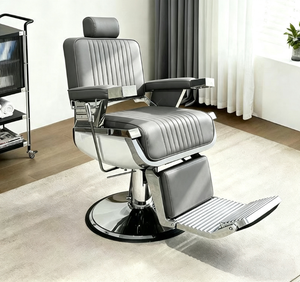 Fauteuil de barbier vintage robuste, inclinable hydrauliquement, pivotant à 360°, en cuir PU, avec repose-pieds, pour hommes, salon de coiffure, rasage - Product Image 5