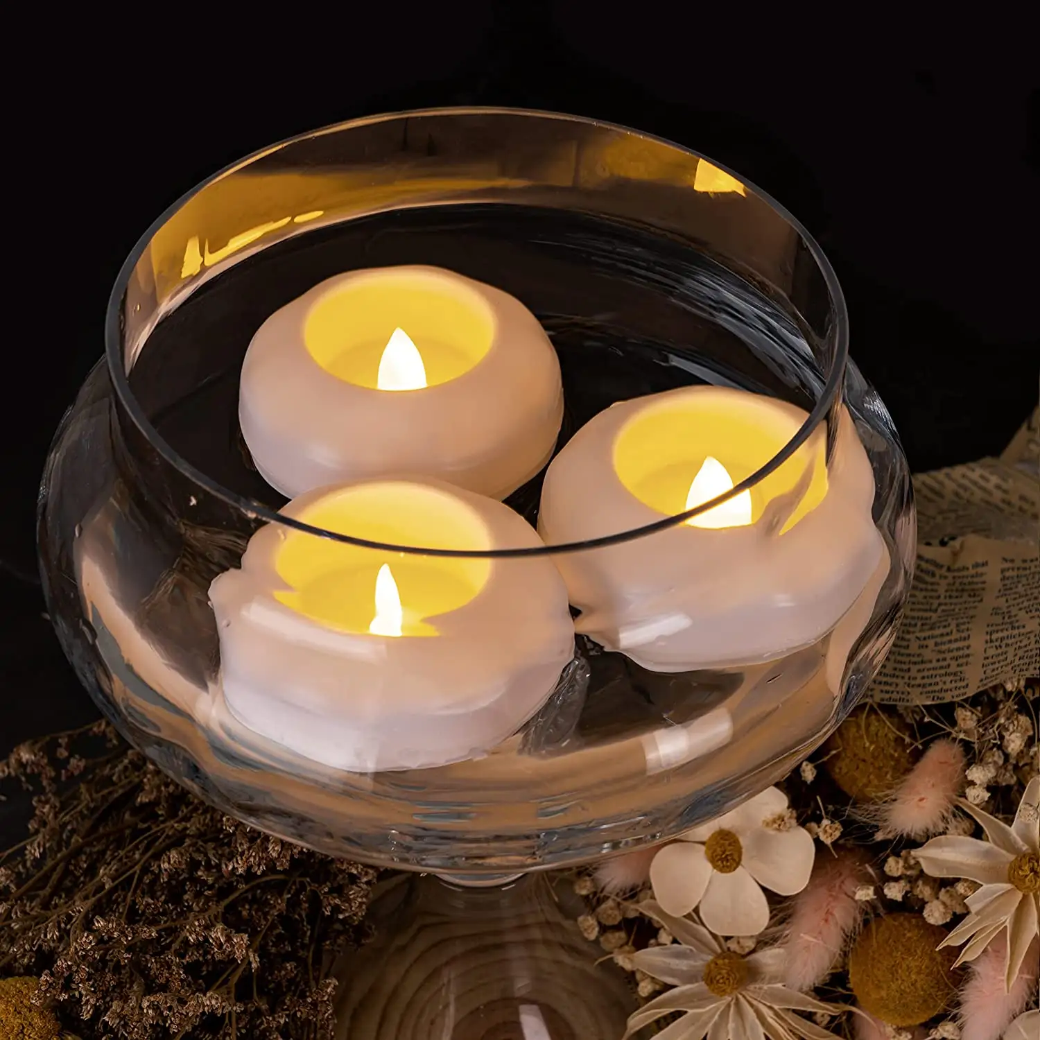 Homemory 3" Unscented White Flameless Electric Water Floating LED Candles Bulk for Wedding Centerpiece Decoration