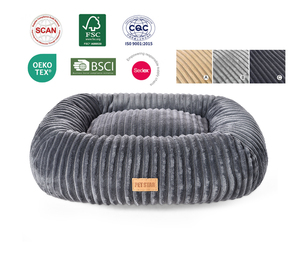 Lit rond pour animaux de compagnie OEM ODM lit pour <span class=keywords><strong>chien</strong></span> beignet confortable à rayure épaisse verticale d'usine tapis de chat lavable <span class=keywords><strong>coussin</strong></span> chaud pour animaux de compagnie - Product Image 1