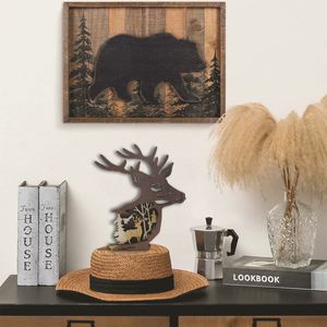 Ornements en bois de cerf en gros avec lumière LED renne, design animal de la forêt pour décoration créative de Noël à la maison, livraison directe - Product Image 3