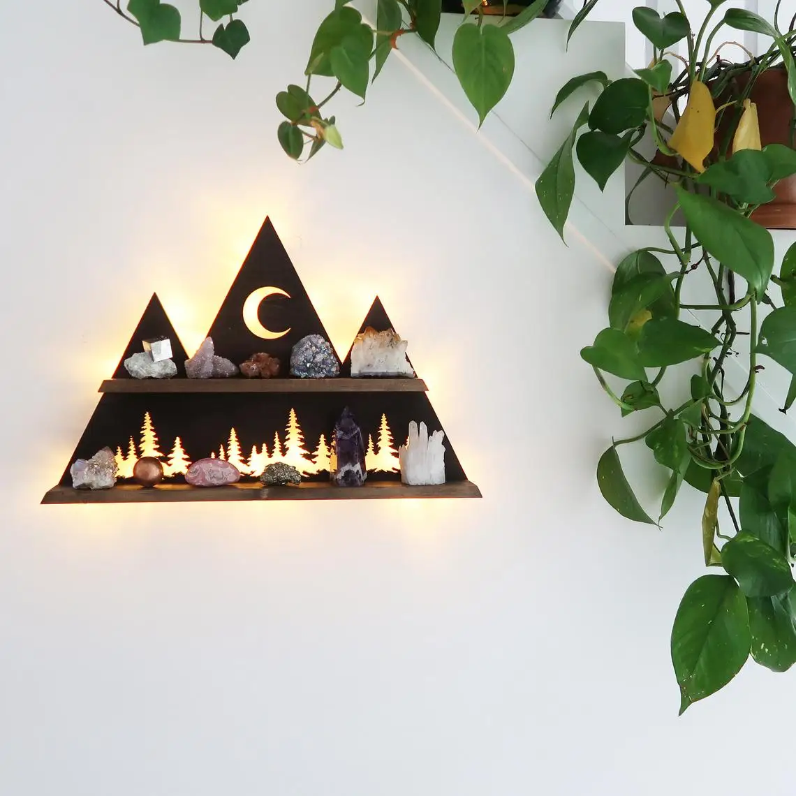 Деревянная треугольная полка, горная полка, дисплей с Луной