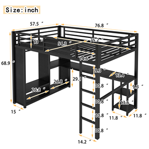 <span class=keywords><strong>Lit</strong></span> mezzanine multifonctionnel avec bureau et étagères, structure métallique robuste, démontable, pour chambres, dortoirs, appartements, écoles, salons, ateliers - Product Image 3