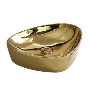 时尚特殊形状光泽桌面水槽碗皇家金色艺术盆浴室洗手盆 - Product Image 4