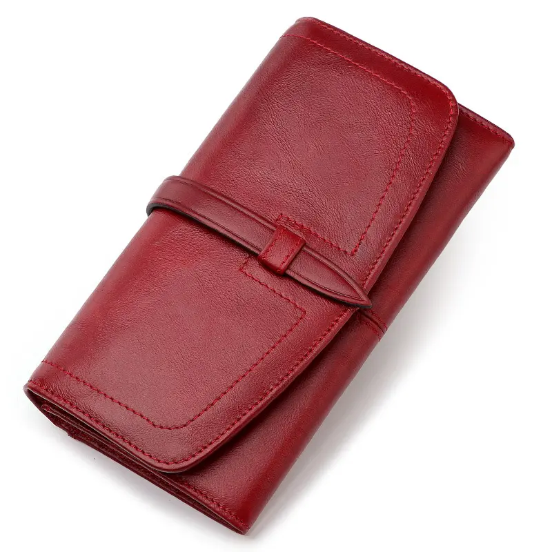 Genuine Leather Wallet RFID Long Zipper Retro Large Phone Wallet for women