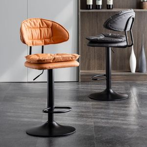 Taburete de bar moderno con altura ajustable, estructura cromada y respaldo para uso doméstico o comercial - Product Image 2