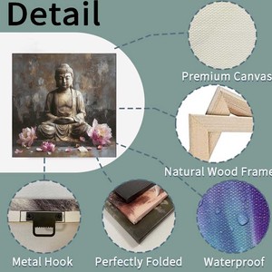 Statua di Buddha con fiore di loto, quadro su tela, dipinto a olio floreale zen religioso per l'arredamento del soggiorno - Product Image 1