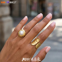 Bague pour femme en tungstène électroplaqué, ornée de perles colorées et de coquillages, de haute qualité, au design de niche européen-américain, tendance Instagram