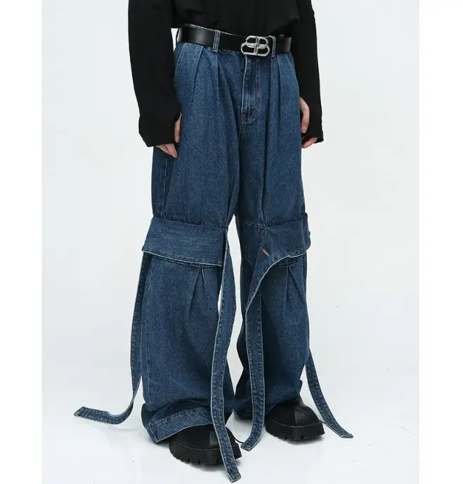 Nova Chegada Hip Hop Skate Jeans Calças Perna Larga Solto Lavado Jeans Azul Para Homens