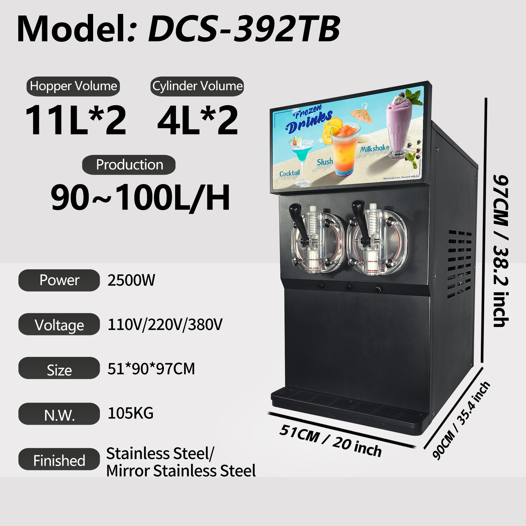 Máquina de granizados de 2 tanques