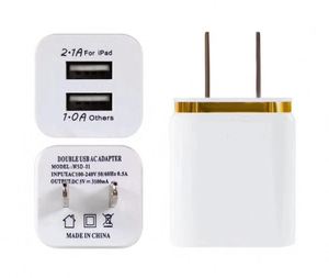 อะแดปเตอร์แปลงไฟแบบชุบทองทรงสี่เหลี่ยม ชาร์จเร็ว 2 พอร์ต USB 5V 2.1A 1A ขอบสี สำหรับแผ่นชาร์จไฟฟ้า - Product Image 3