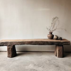 Bangku santai luar ruangan panjang desain Log antik lapuk kayu kuno Ottoman kayu padat gaya tenang untuk Kamar Tidur Volvo - Product Image 1