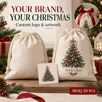 Sacs cadeaux personnalisés de Noël en toile de coton avec cordon de serrage, sacs du Père Noël, logo personnalisé, emballage réutilisable pour les fêtes, vente en gros