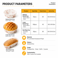 Papier sulfurisé imprimé sur mesure, écologique, jetable, pour cupcakes, avec revêtement PE antiadhésif, forme bateau, pour pâtisserie
