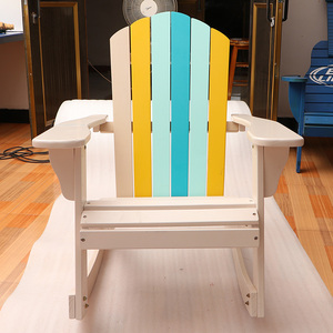 Modern American Style Luxury Adirondack Recliner Unique White <strong>Wooden</strong> Outdoor <strong>Rocking</strong> <strong>Chair</strong> for Beach Garden Patio Porch Balcony - Product Image 2