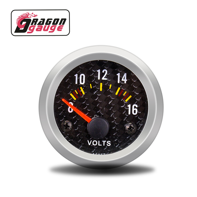 Dragon Gauge 52mm Carbon Face White LED Auto Car 8~16V Voltage Gauge Universal 12v for Racing Gauge (6057)
