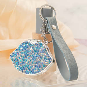 Lip Shaped Rhinestone <b>Compact</b> <b>Mirror</b> Keychain PU Leather Wristlet Strap Dual Sided Glass Pocket Makeup <b>Mirror</b> Bulk Custom Logo - Product Image 4