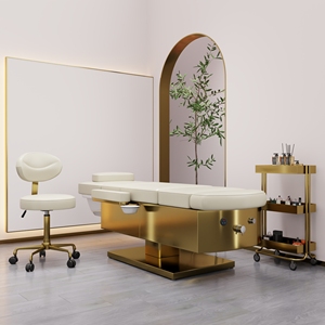 Nouvelle Base en acier inoxydable plaqué or 3 en 1 tête <span class=keywords><strong>de</strong></span> lit <span class=keywords><strong>de</strong></span> beauté Spa <span class=keywords><strong>Table</strong></span> <span class=keywords><strong>de</strong></span> lit électrique pour le visage shampooing chaises <span class=keywords><strong>de</strong></span> pédicure à vendre - Product Image 2