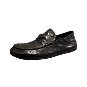 Mocassins en cuir noir pour homme, à enfiler, talon bas, semelle souple, couleur unie, style jeune - Product Image 1