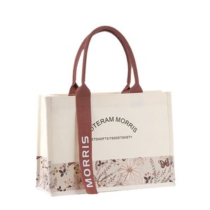 Custom Logo Laminated Canvas <b>Tote</b> <b>Bag</b> with Stereoscopic Design Ribbon Decoration Reusable Eco-friendly Durable <b>Zipper</b> Closure - Product Image 2