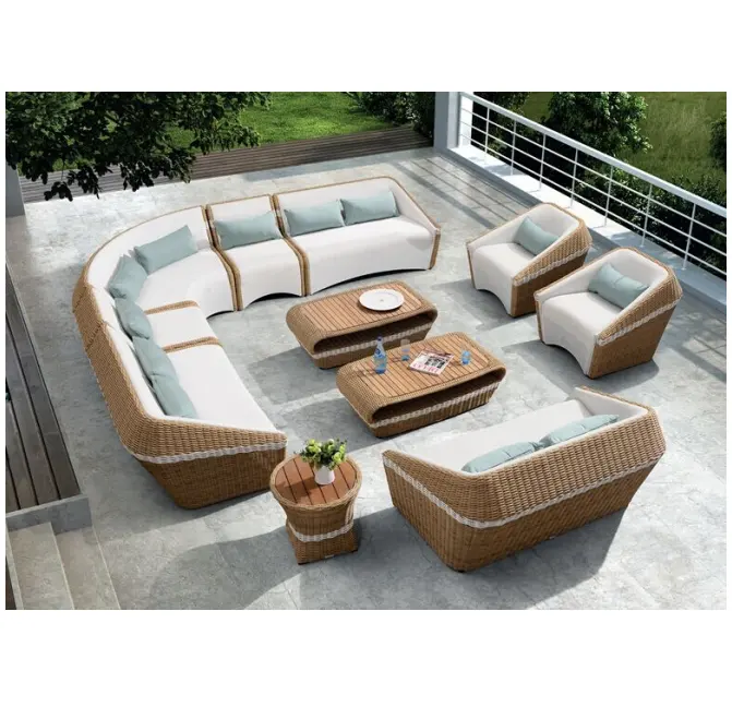 Nieuwe Ontwerp Outdoor Leisure Manieren Rieten Patio Meubels Sectionele Grote Lounge Sofa Set