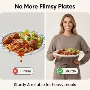 Assiette jetable biodégradable personnalisable à 3 compartiments en bagasse de canne à sucre, disponible en stock, pour fêtes et dîners - Product Image 2