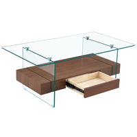 Table basse moderne à double plateau, design en verre trempé, cadre en bois, tiroir de rangement, garantie 1 an - Meubles de salon