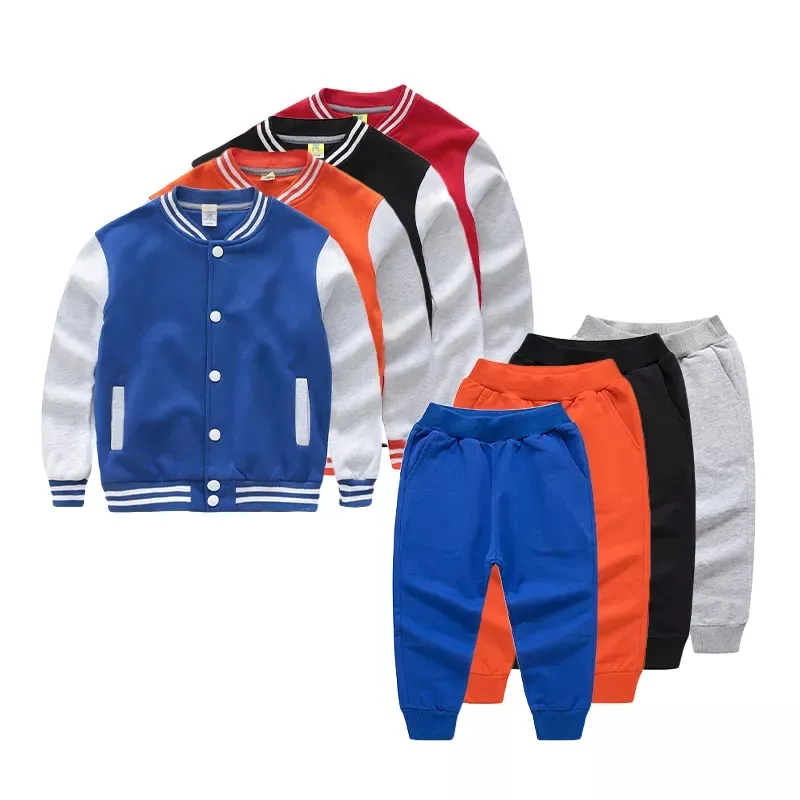 Logo Kustom Grosir Anak-anak Kosong Setelan Jogging Jaket dan Celana Olahraga Anak-anak Laki-laki Pakaian Musim Gugur Set Pakaian Olahraga