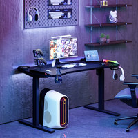 Escritorio de ordenador ajustable en altura eléctrico moderno de alta calidad, iluminación Led RGB fresca, escritorio de pie para sentarse y jugar