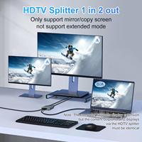 Répartiteur vidéo 4K OEM gris métallique 1x2 pour HDTV, 1 entrée 2 sorties avec câble d'alimentation Type-C DC5V