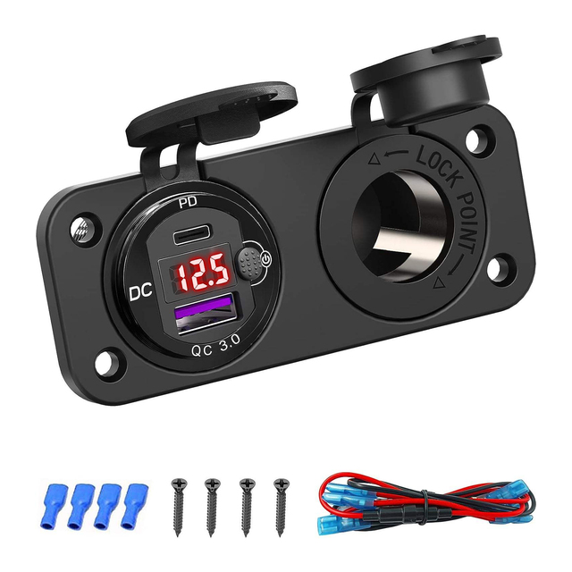 Best-Selling PD+QC 3.0 12-24V USB-A+Type-C Cigarette Lighter Vehicle Car Charger Multi-Port Panel Display ON/OFF Switch