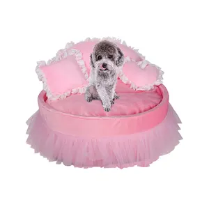 Hot Selling Luxury Pink Princess Pet Bed Folding Portable Dog Couch Bed Sofa Easy Clean Deluxe Dog Cushion Beds With Pillow