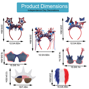 Pafu Ensemble de 7 accessoires patriotiques du 4 juillet, bandeaux rouge, blanc et bleu, lunettes de soleil, <span class=keywords><strong>barbe</strong></span>, décoration de fête sur le thème de la fête de l'indépendance des États-Unis - Product Image 2