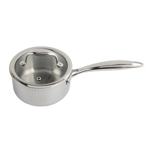 Olla de Acero Inoxidable Martillado al por Mayor de Fábrica, Olla Premium para Leche con Tapa de Vidrio y Marcas de Capacidad, Utensilios de Cocina - Product Image 1