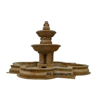 Fontaine de jardin en marbre rouge coucher de soleil à trois niveaux, sculptée à la main, pour la décoration paysagère des cours de villas