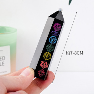 Patrones de siete chakras naturales en punto de obsidiana de cristal para torre curativa, venta al por mayor - Product Image 6