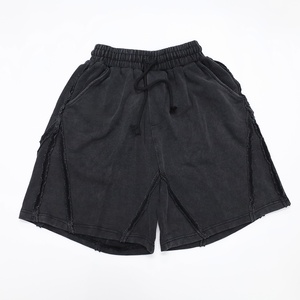 New Design Men's Plus Size Black <b>Drawstring</b> High Quality Solid Color Casual Knitted Cotton Shorts With Pockets - Product Image 1