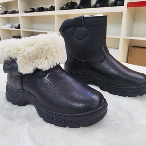 Sheep Fur Integrated Snow <b>Boots</b> Thick Warm Waterproof Winter Unisex Mid Heel Solid Color - Product Image 2