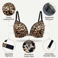 Soutien-gorge push-up léopard en V avec strass amovibles pour femme - Lingerie Deep Love