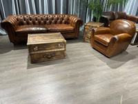 Canapé Chesterfield 3 places vintage américain rétro en cuir véritable ciré style rétro