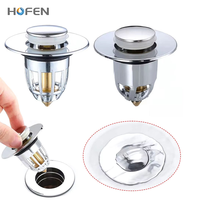 Bonde de lavabo universelle en laiton avec filtre anti-cheveux et anti-bouchon, type push, pour évacuation de lavabo de salle de bain