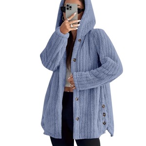 Femmes 2025 automne <span class=keywords><strong>hiver</strong></span> laine mi-long <span class=keywords><strong>manteau</strong></span> pour <span class=keywords><strong>Amazon</strong></span> transfrontalier nouvelle mode décontractée bouton unique lapin à capuche longue - Product Image 5