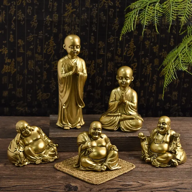 Patung agama Resin Buddha Tertawa Thailand, patung Buddha Fengshui Buddha Desktop Zen kecil
