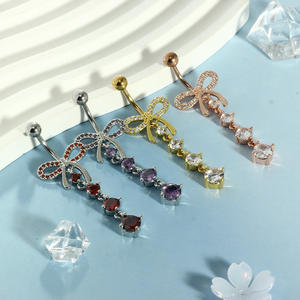 Vente en gros usine : Piercing de nombril sexy pour femme en acier inoxydable 316L plaqué or, micro-<span class=keywords><strong>pavé</strong></span> de zircons colorés, motif nœud - Product Image 4