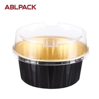 Gobelet à pudding en aluminium PET de 125 ml, noir à l'extérieur, avec revêtement doré, couvercle transparent, mini-bol jetable pour mousse au fromage, utilisation en pâtisserie