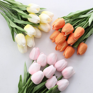 A-586 de tulipán Artificial de tacto Real para decoración del hogar, tulipán Artificial de 13,4 pulgadas, blanco, amarillo, naranja, Mini PU, para fiesta de boda, oferta - Product Image 2