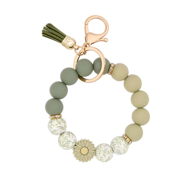 JOYFFO Beaded Bangle Chains Style Silicone Wristlet Bracelet Car Keychain Holder for Women Fashionable Alloy Key Ring Holder